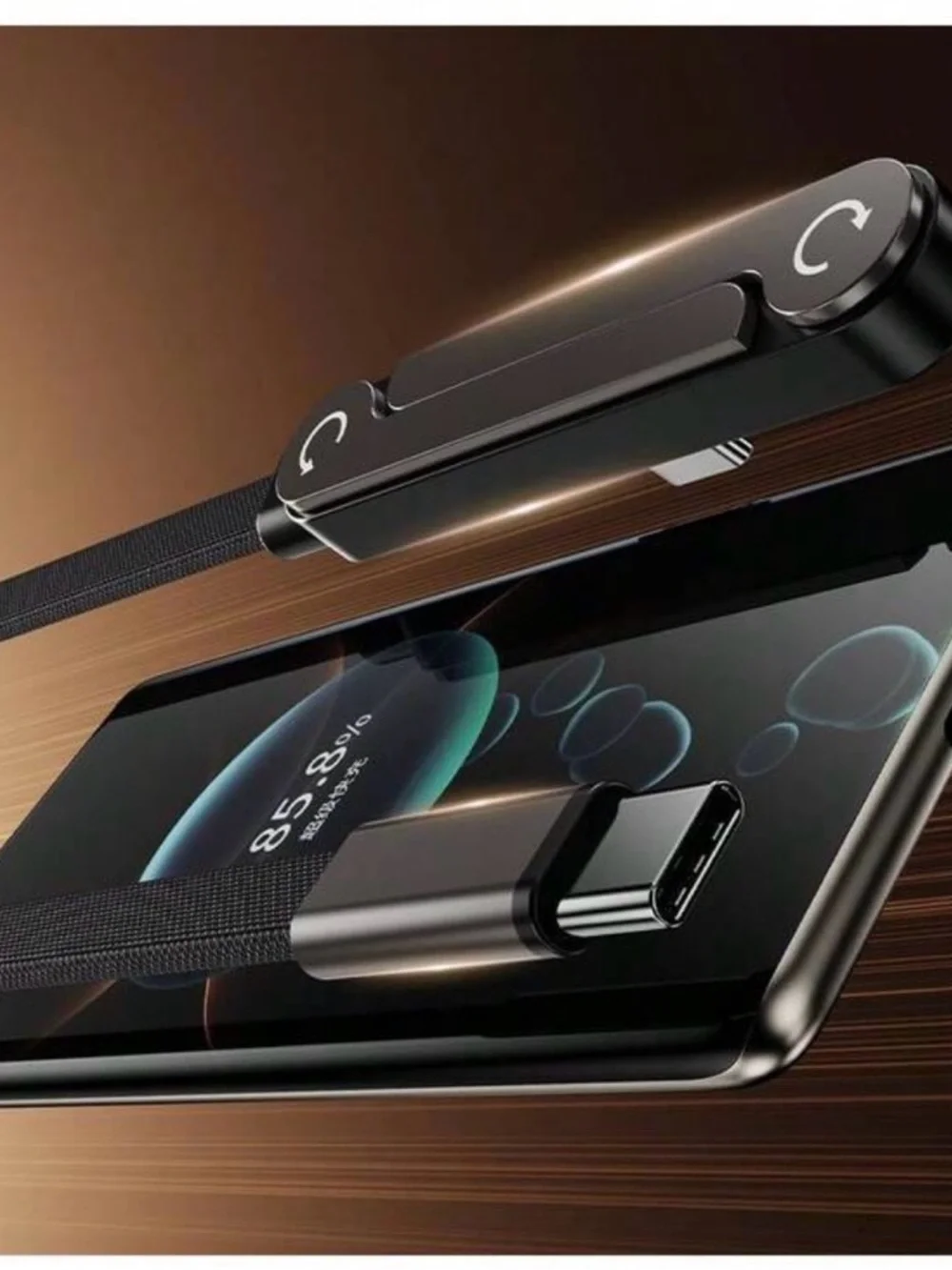 Ultra Flexible Phone Holder with Braided Cable - Black usb type c
